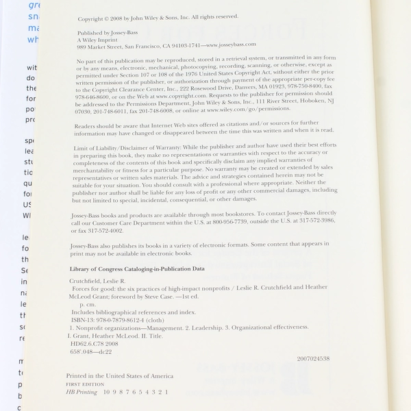 Forces For Good by Leslie R Crutchfield 2008 Hardcover Good Condition