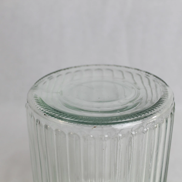 Clear Glass Ribbed Jar with Metal Handle 7" Canister for Home Decor