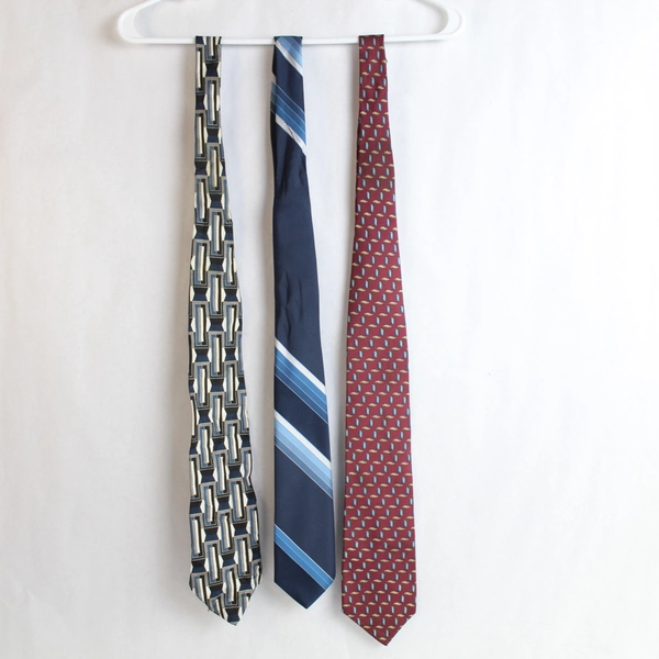 Lot of 3 Pre-Owned Ties for Crafts DIY Fabric Use - Unique Patterns