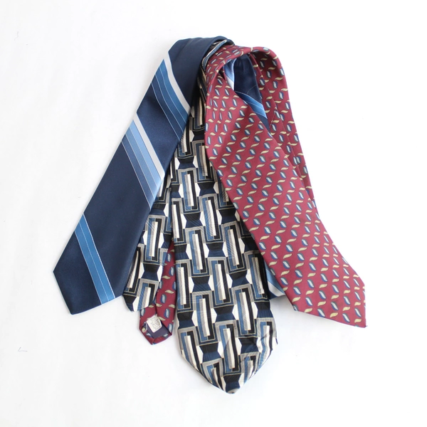 Lot of 3 Pre-Owned Ties for Crafts DIY Fabric Use - Unique Patterns