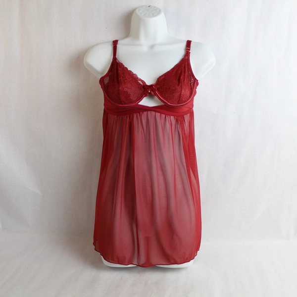Rachel Roy Women's Size M Red Sheer Lace Baby Doll Nightgown - Good Condition