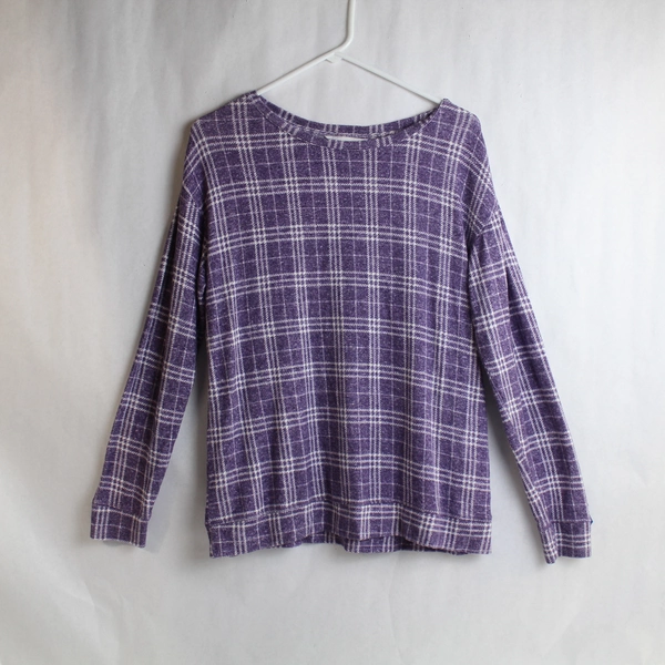 Liz Claiborne Women's Medium White Plaid Long Sleeve Pullover Top Shirt