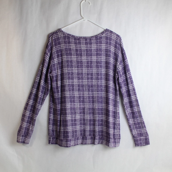 Liz Claiborne Women's Medium White Plaid Long Sleeve Pullover Top Shirt