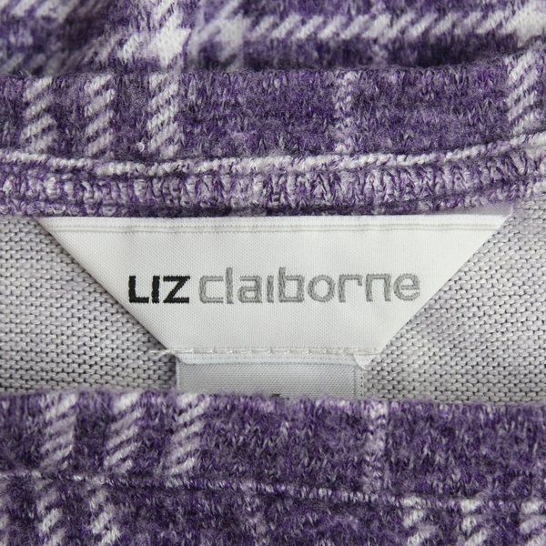 Liz Claiborne Women's Medium White Plaid Long Sleeve Pullover Top Shirt