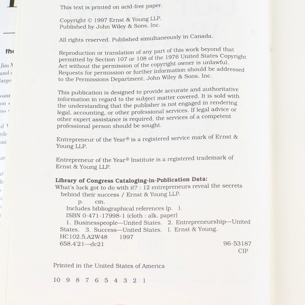 What's Luck Got To Do With It Hardcover by Gregory K. Ericksen 1997