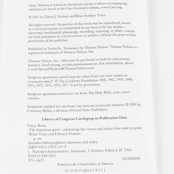 The American Spirit by Edwin J. Feulner & Brian Tracy 2012 HC Book - Good