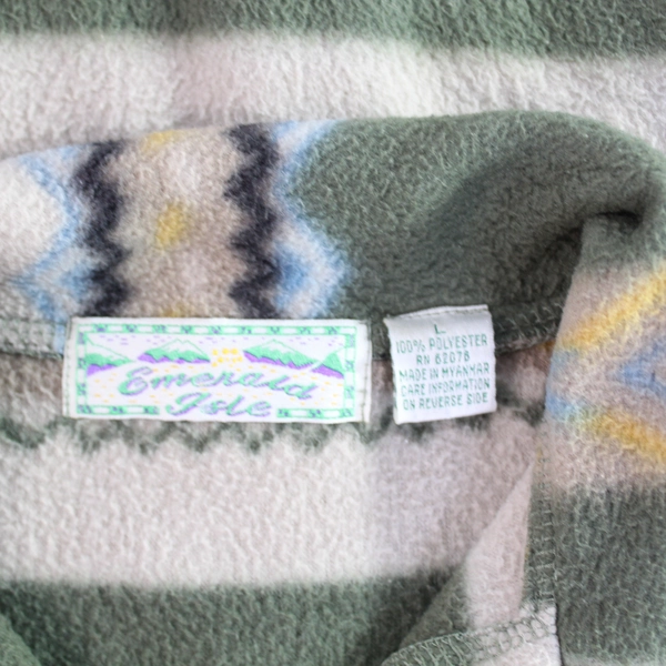 Vintage Emerald Ilse Women's Jacket L Taupe Green Deer Snowflakes Fleece