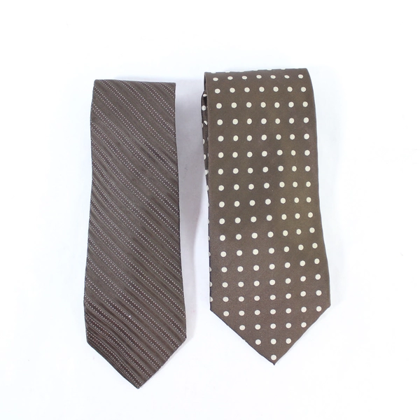 Lot of 2 Men's Silk Ties - Banana Republic & Format Brown Dots/Stripes