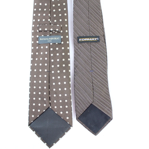 Lot of 2 Men's Silk Ties - Banana Republic & Format Brown Dots/Stripes