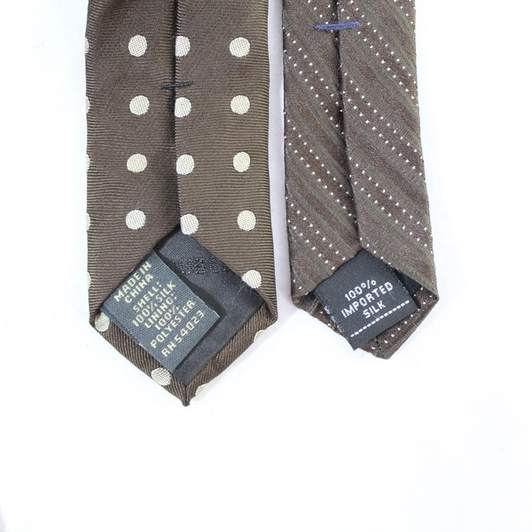 Lot of 2 Men's Silk Ties - Banana Republic & Format Brown Dots/Stripes