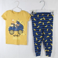 Panama Jack 2T Infant Pajama Set Yellow Top Navy Pants My Family is Bananas