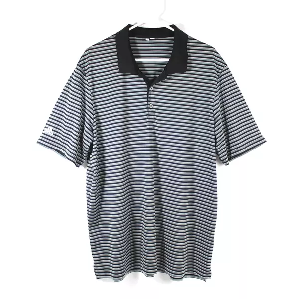 Adidas Men's XL Polo Shirt Gray Black White Stripes Short Sleeve Activewear