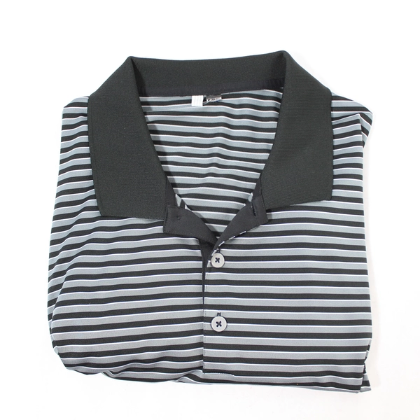 Adidas Men's XL Polo Shirt Gray Black White Stripes Short Sleeve Activewear
