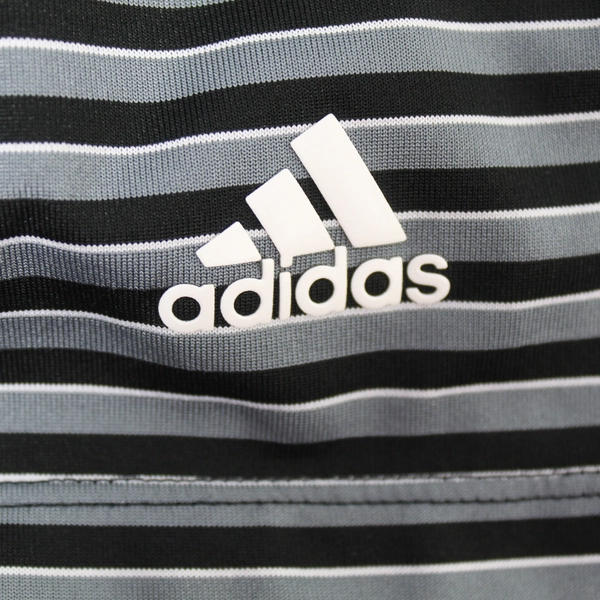 Adidas Men's XL Polo Shirt Gray Black White Stripes Short Sleeve Activewear
