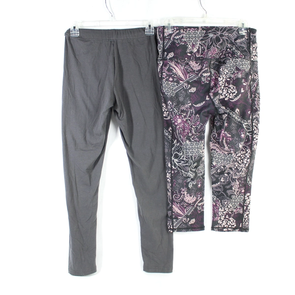 Lot of 2 Women's Medium Gaiam Floral & Gray Leggings - Pre-Owned Quality