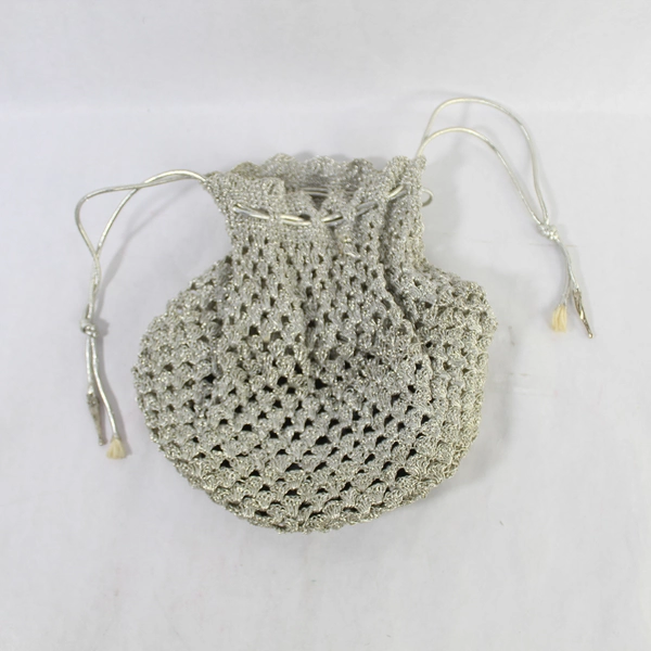 Silver Toned Twisted Wire Purse with Drawstring Closure for Prom/Wedding