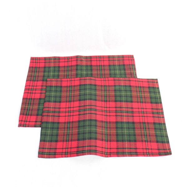 Christmas Table Runner & 2 Placemats Red Green Plaid Holiday Set - Pre-owned