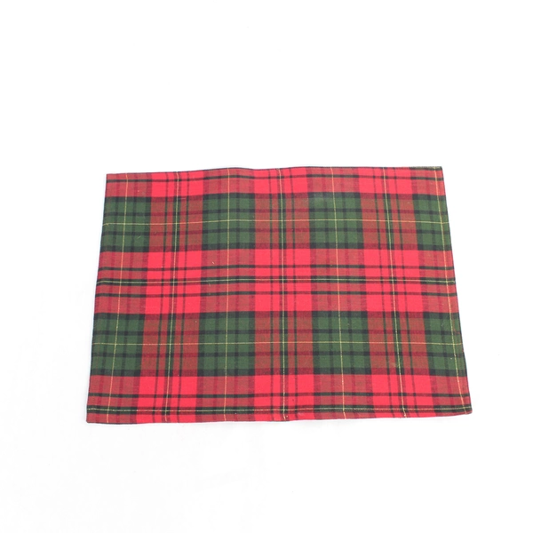 Christmas Table Runner & 2 Placemats Red Green Plaid Holiday Set - Pre-owned