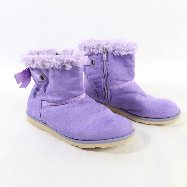 Weestep Girls' Size 3 Purple Boots with Zipper & Ribbon Accent - Pre-owned