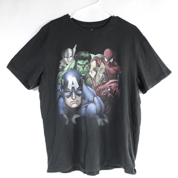 Disney Marvel Men's XL T-Shirt Hulk Iron Man Thor Black Short Sleeve Tee
