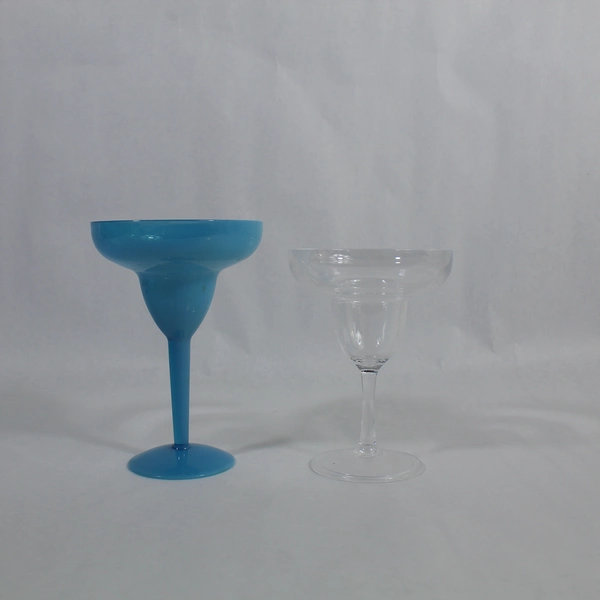 Lot of 2 Plastic Margarita Glasses Blue & Clear Party Drinkware Set