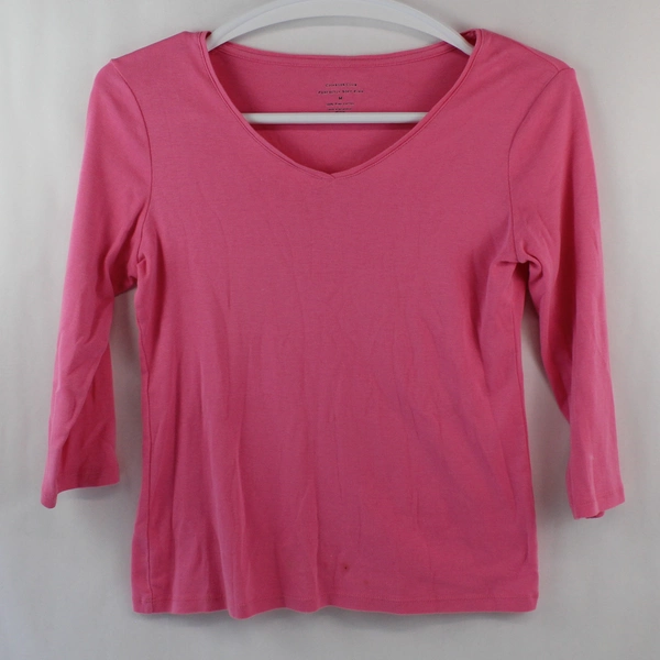 Charter Club Women's Pink V Neck Top 3/4 Sleeves Size M - Pre-Owned Stains