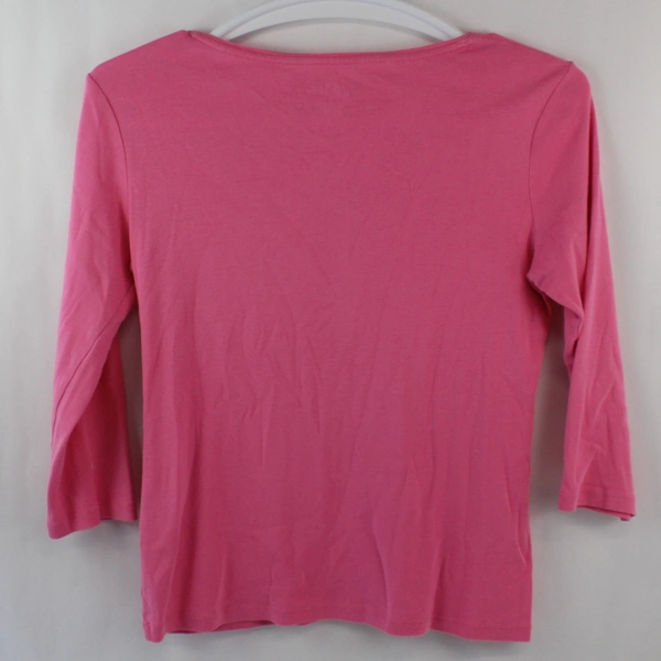Charter Club Women's Pink V Neck Top 3/4 Sleeves Size M - Pre-Owned Stains