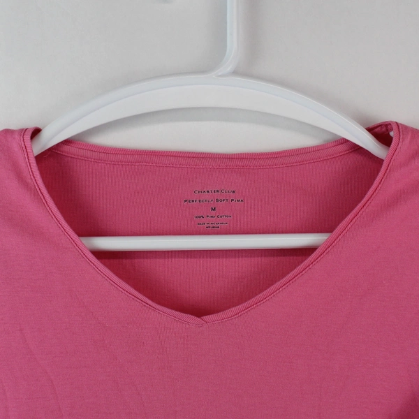 Charter Club Women's Pink V Neck Top 3/4 Sleeves Size M - Pre-Owned Stains