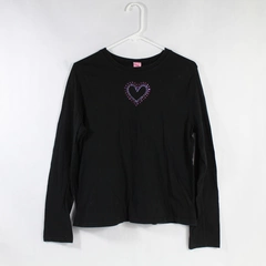 Girls' XXL Black Long Sleeve Shirt with Rhinestone Heart Accent, Pre-owned