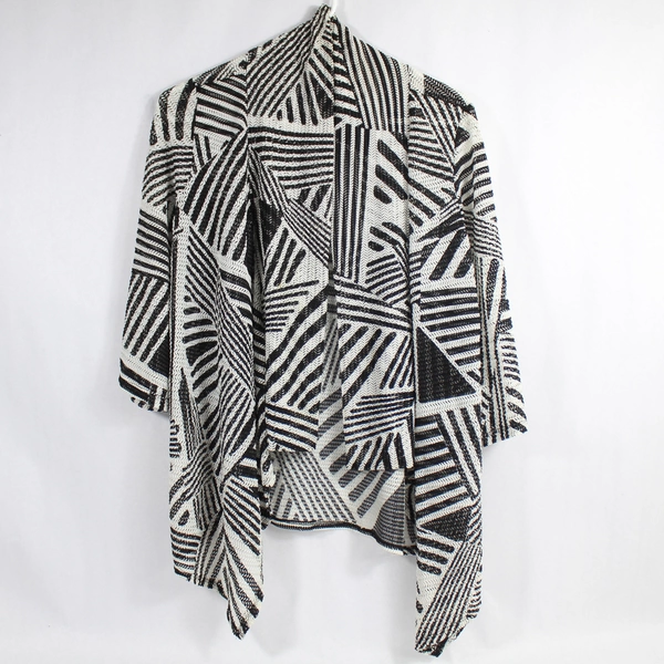 PerSeption Concept Women's Black White Striped Cardigan Top Size L Pre-Owned