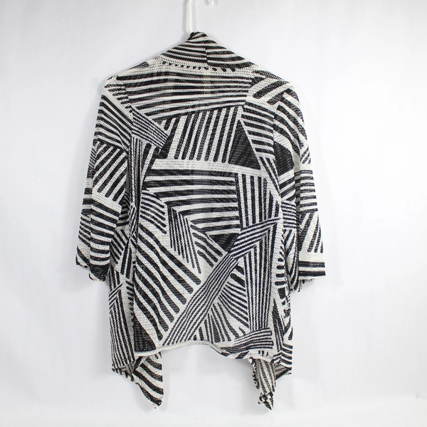 PerSeption Concept Women's Black White Striped Cardigan Top Size L Pre-Owned