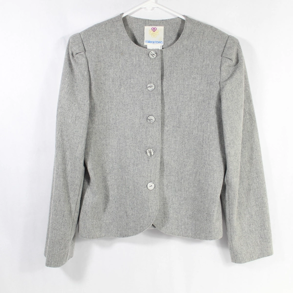 Vtg College Town Blazer Women's Size 9/10 Gray Wool Button Closure Long Sleeve