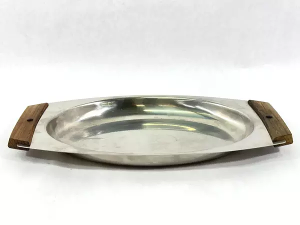 Vintage Gense 12" Serving Tray Made in Sweden 18/8 Stainless with Wood Handles