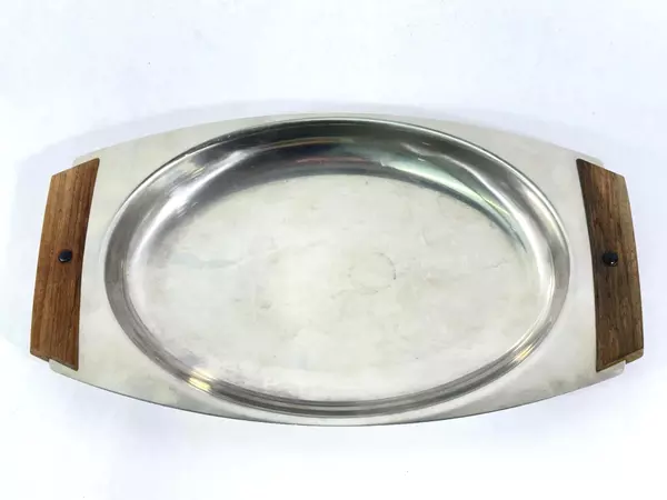 Vintage Gense 12" Serving Tray Made in Sweden 18/8 Stainless with Wood Handles