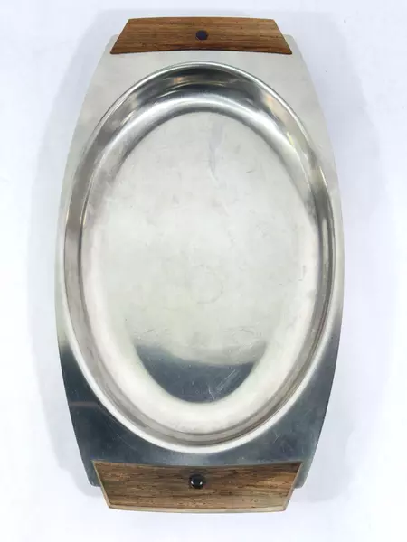Vintage Gense 12" Serving Tray Made in Sweden 18/8 Stainless with Wood Handles