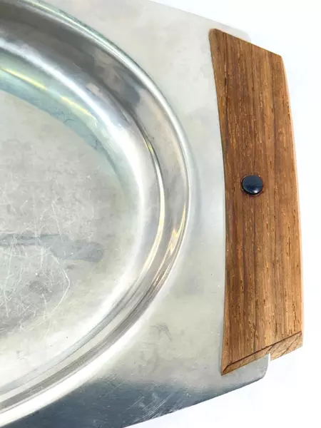 Vintage Gense 12" Serving Tray Made in Sweden 18/8 Stainless with Wood Handles