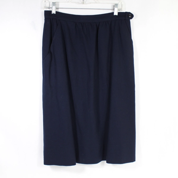 Unbranded Lined Skirt Women's Size 12 Navy Blue Pockets Zip Closure Professional
