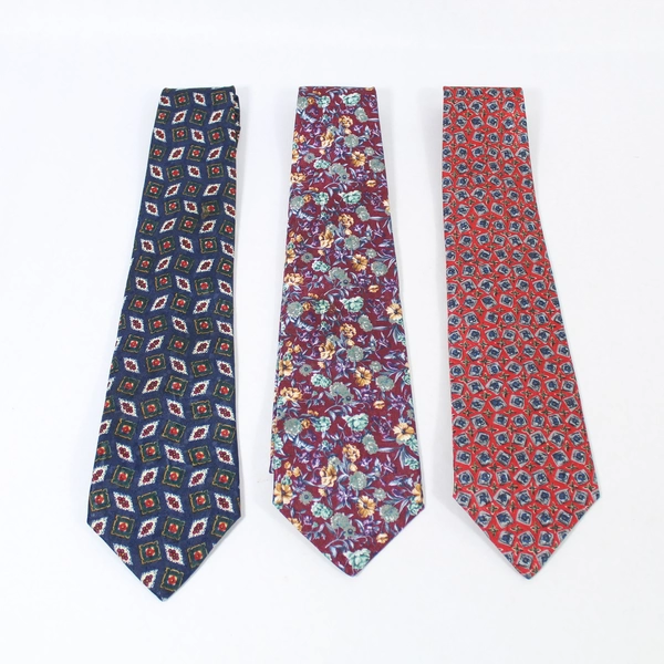 Lot of 3 Fox Hill Men's Ties Red Navy Floral Geometric Professional Wear