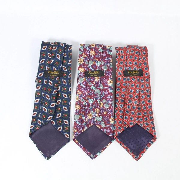 Lot of 3 Fox Hill Men's Ties Red Navy Floral Geometric Professional Wear