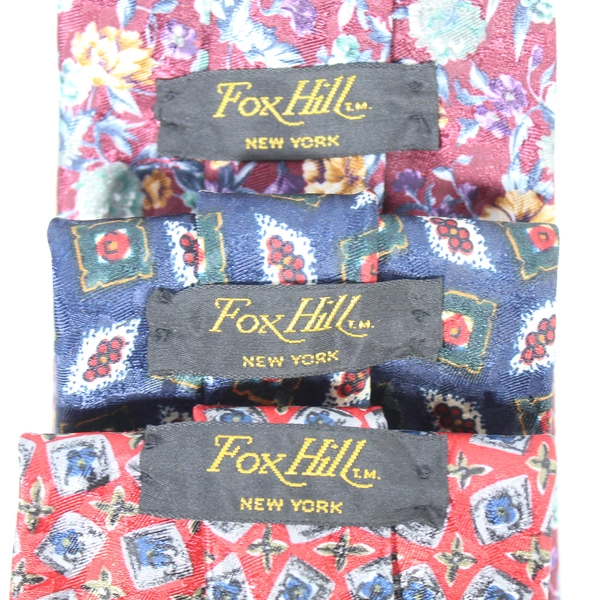 Lot of 3 Fox Hill Men's Ties Red Navy Floral Geometric Professional Wear