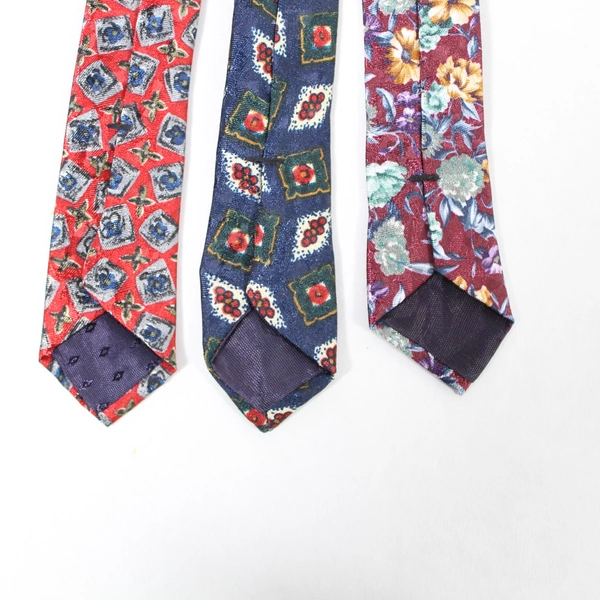 Lot of 3 Fox Hill Men's Ties Red Navy Floral Geometric Professional Wear