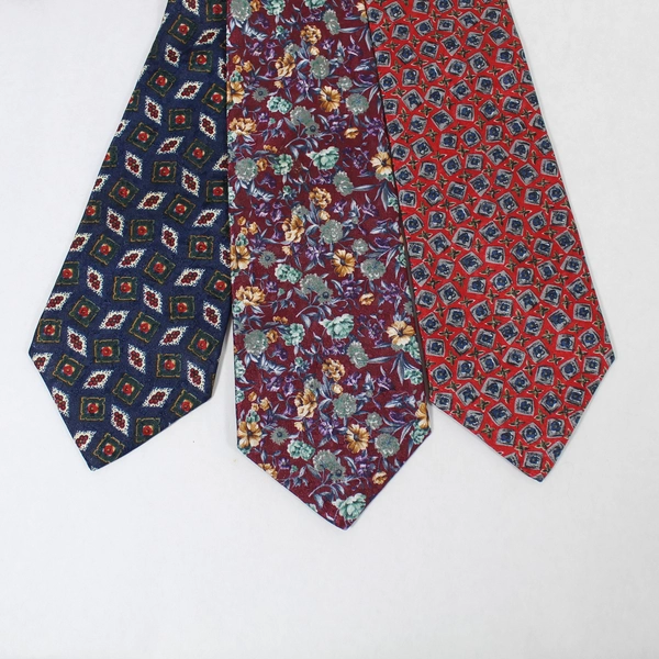 Lot of 3 Fox Hill Men's Ties Red Navy Floral Geometric Professional Wear