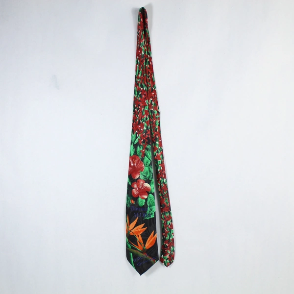 FlorRence & K Men's Aloha Tie Black Red Green Floral Hawaii Blossoms 56"