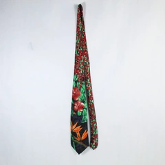 FlorRence & K Men's Aloha Tie Black Red Green Floral Hawaii Blossoms 56"