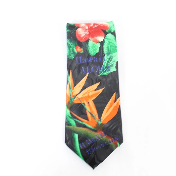FlorRence & K Men's Aloha Tie Black Red Green Floral Hawaii Blossoms 56"