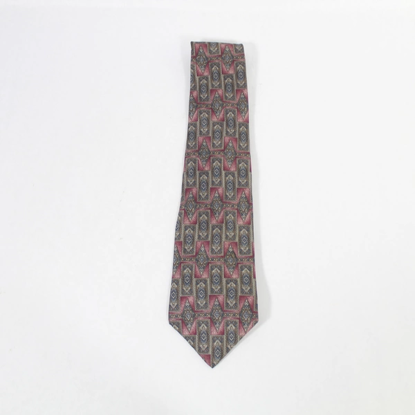 Halston Men's Silk Tie Mauve Blue Geometric Pattern - Pre-Owned Work Wear