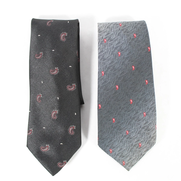 Lot of 2 Men's Ties Wemlon & Envoy Black Gray Red Paisley Very Good Condition