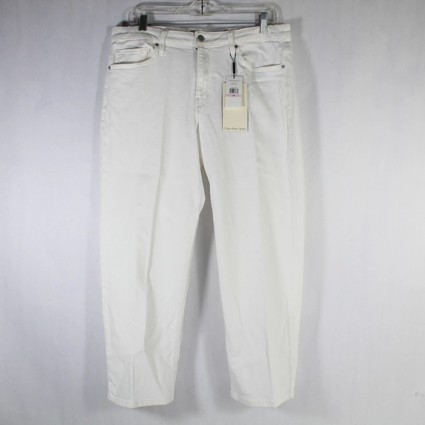 Calvin Klein Cropped Straight Jeans Women's W32 White NWT, Pre-owned with Stains