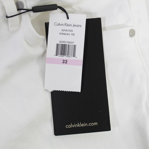 Calvin Klein Cropped Straight Jeans Women's W32 White NWT, Pre-owned with Stains