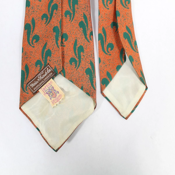 Vintage Jarnac Meier & Frank Men's Silk Tie Orange Green 50" 3.75" Wide
